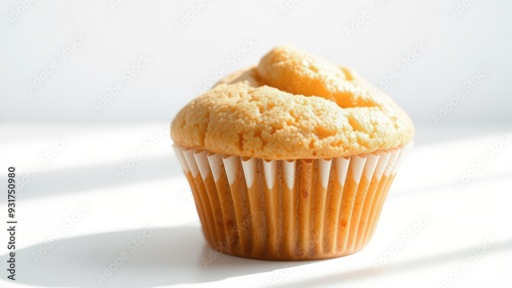 Close-up of a golden muffin on a white background Close-up of a golden muffin on a white background