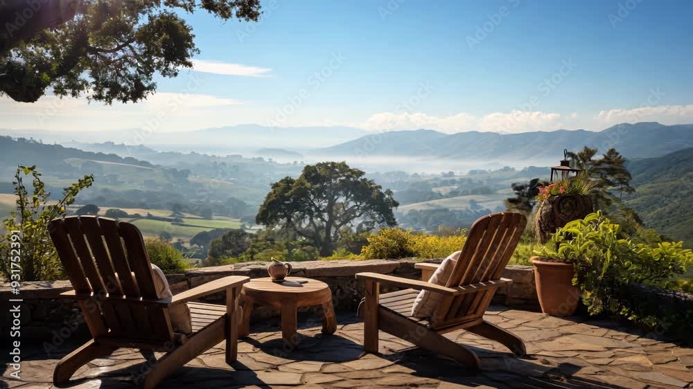 Relaxing Afternoon on a Patio Overlooking Scenic Hills and Valleys Relaxing Afternoon on a Patio Overlooking Scenic Hills and Valleys