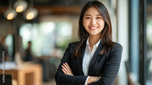 Portrait of a Confident and Happy Young Asian Businesswoman in Office