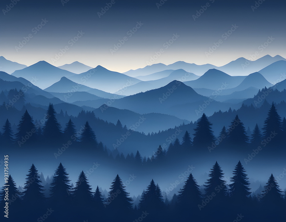 Blue Misty forest multiple mountains background Blue Misty forest multiple mountains background