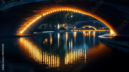 bridge over water with golden lights