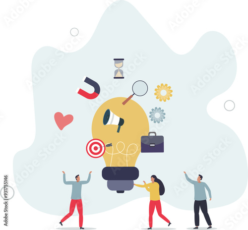 Marketing tips and tricks as advice from smart expert.promotion campaign to boost brand recognition.flat design with people.