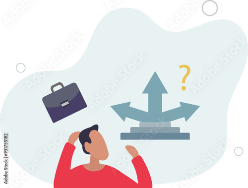 Businessman dilemma and doubt about right plan as split arrow symbol.flat design with people.