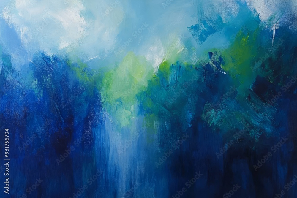 Obraz premium Tranquil Depths - Abstract Deep Blue and Green Painting for Serene Spaces