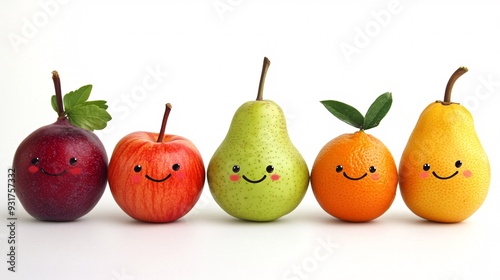 Adorable fruit characters with happy faces photo