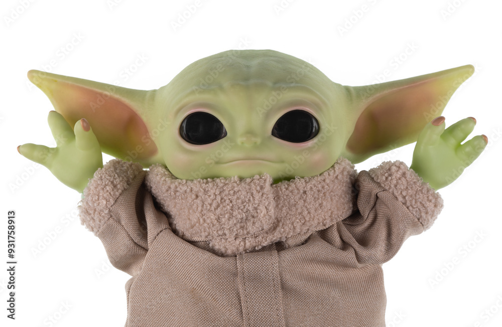 Naklejka premium Kazakhstan, Almaty, 20 08 2024: Star Wars, portrait of Yoda Grogu