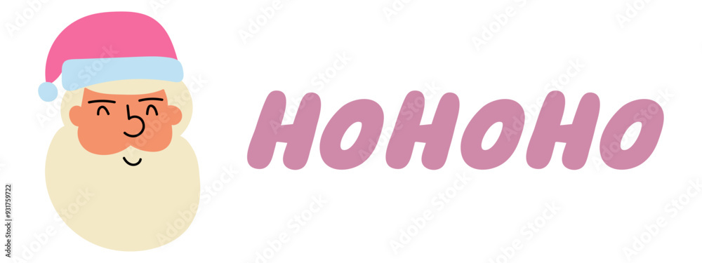 Fototapeta premium Santa's face and phrase - ho ho ho. Flat design. Hand drawn illustration on white background. Christmas concept. 
