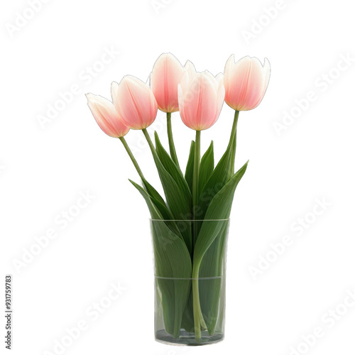 Pink Tulips in a Glass Vase isolated on transparent background