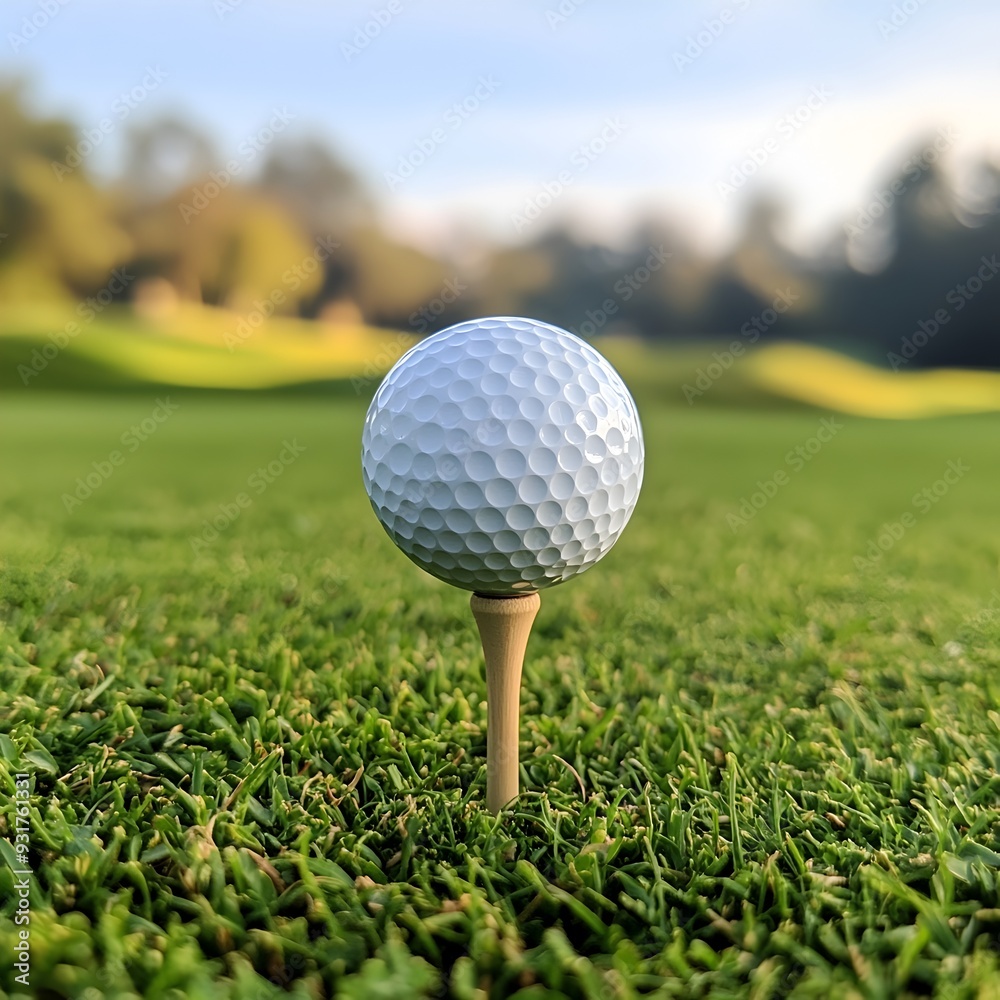 Golf Ball Resting on Tee in Pristine Tee Box Landscape