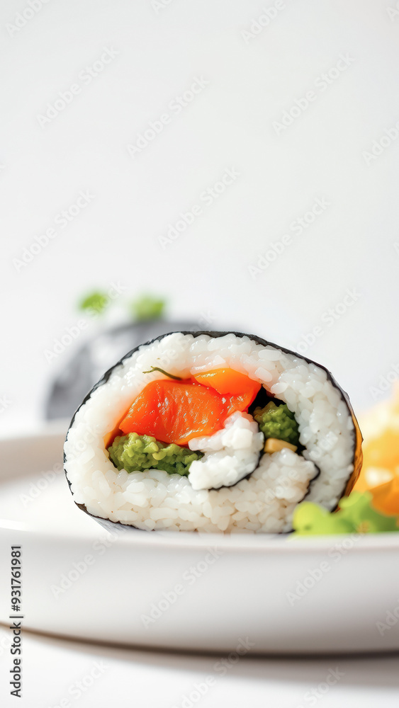 Close-up of a Salmon Avocado Sushi Roll Close-up of a Salmon Avocado Sushi Roll