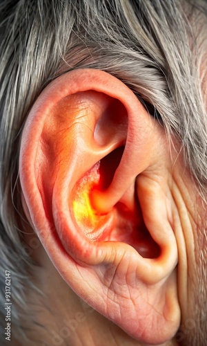 Close-Up of Human Ear Highlighting Ear Canal and Inner Ear Inflammation photo