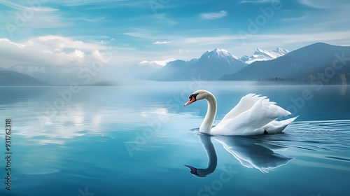 Elegant swan gliding on a serene lake minimalist art media by magazine photo