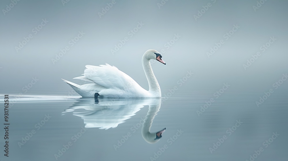 Swan's reflection creating a perfect mirror image minimalist art media by magazine Swan's reflection creating a perfect mirror image minimalist art media by magazine