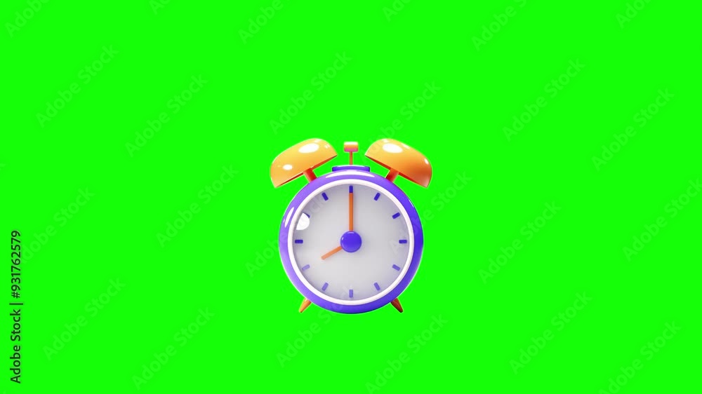 3d ringing alarm clock on green screen. looping animation. editable