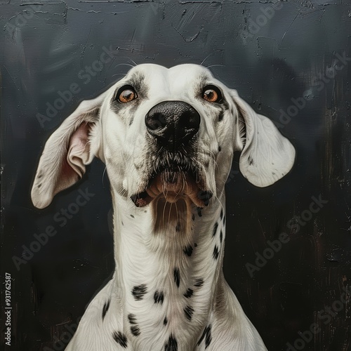 Curious Canine: A Dalmatian's inquisitive gaze against a textured backdrop photo