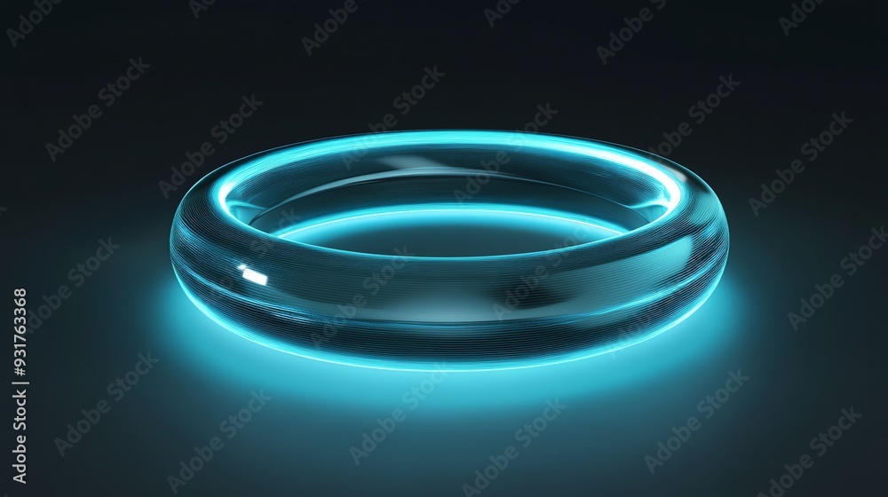 A 3D rendering of a glowing blue ring on a black background. A 3D rendering of a glowing blue ring on a black background.
