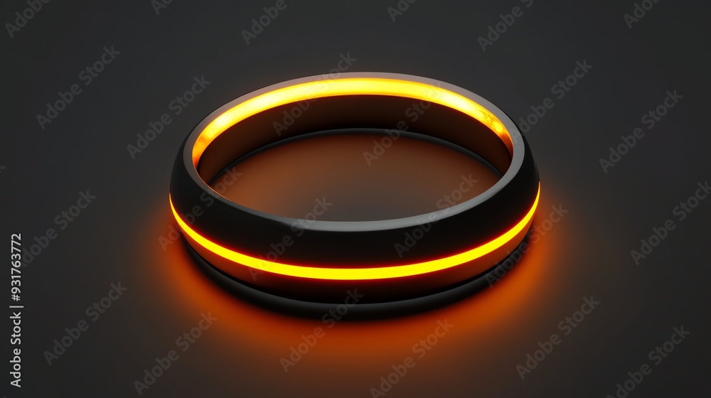 A 3D render of a ring with a glowing orange edge.