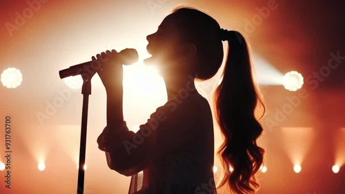 Silhouette of a Young Girl Singing photo