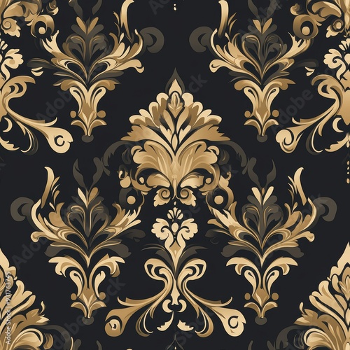 Elegant Golden Damask Seamless Pattern