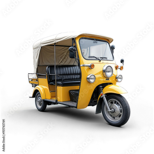 Yellow Tuk Tuk Taxi in Thailand  isolated on transparent background