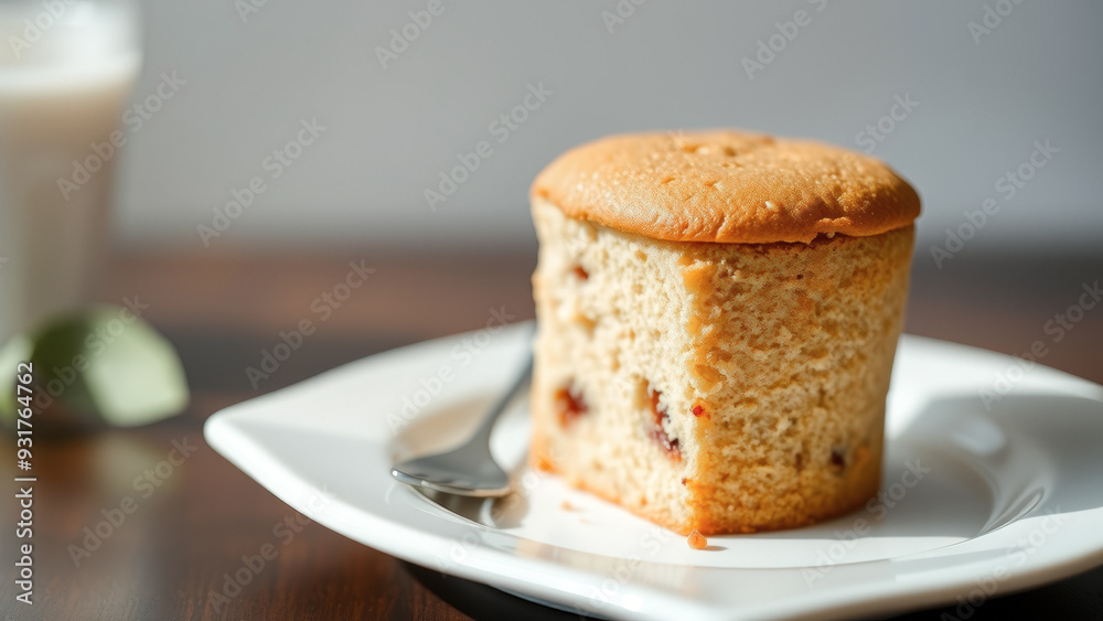 Close-up of a single muffin on a white plate Close-up of a single muffin on a white plate