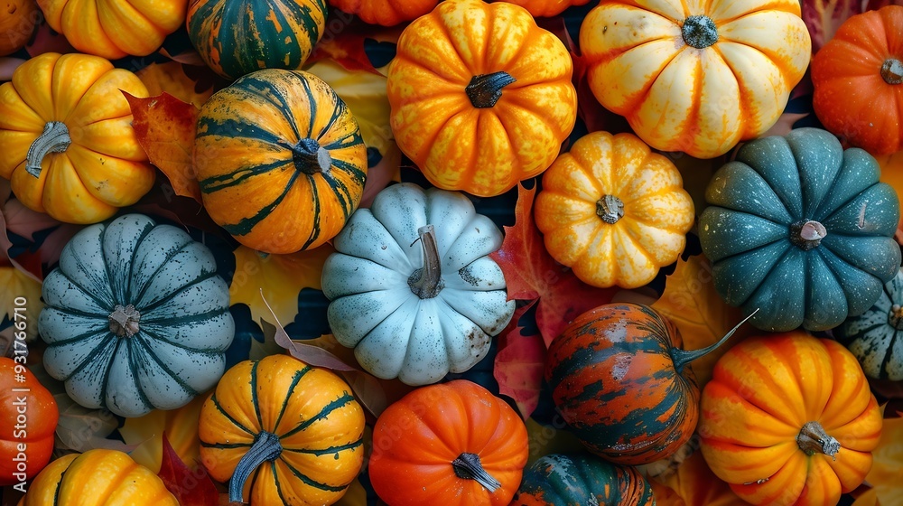 Many colorful mini pumpkins and gourds view from above Fall texture for background Halloween or Thanksgiving celebration : Generative AI Many colorful mini pumpkins and gourds view from above Fall texture for background Halloween or Thanksgiving celebration : Generative AI