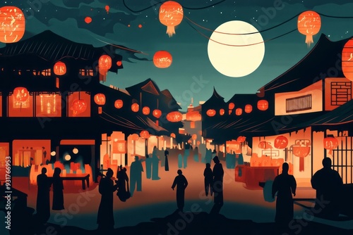 Illustration of a Chinese festival , Lunar new Year, Spring Festival , Mid- Autumn Festival photo