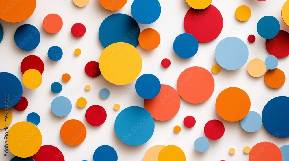 Multi-colored circles randomly placed on a soft white background Multi-colored circles randomly placed on a soft white background