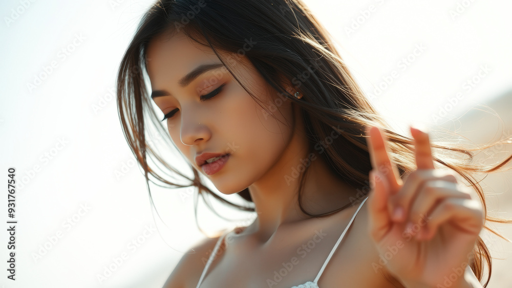 Beautiful woman with long black hair in the sun Beautiful woman with long black hair in the sun