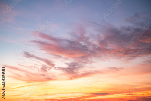 Beautiful , luxury soft gradient orange gold clouds and sunlight on the blue sky perfect for the background, take in everning,Twilight, Large size, high definition landscape photo