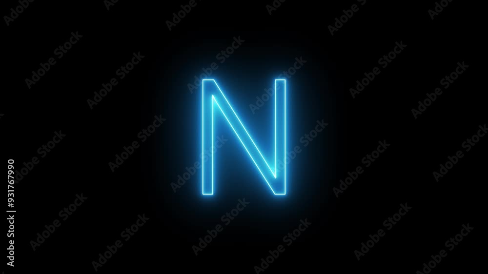 Glowing Blue Neon Alphabet Symbol Animation. Neon Capital Letter Sign, Character, Blue Neon Educational Concept on Black Background. Glowing Blue Neon Alphabet Symbol Animation. Neon Capital Letter Sign, Character, Blue Neon Educational Concept on Black Background.