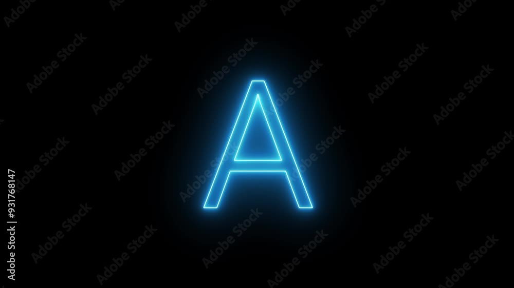 Glowing Blue Neon Alphabet Symbol Animation. Neon Capital Letter Sign, Character, Blue Neon Educational Concept on Black Background. Glowing Blue Neon Alphabet Symbol Animation. Neon Capital Letter Sign, Character, Blue Neon Educational Concept on Black Background.