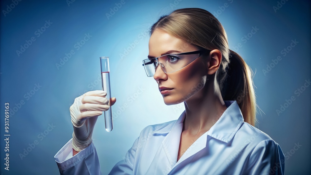 Serene portrait of a scientist gently holding a test tube filled with translucent liquid, set against a soft gradient background, exuding a sense of calm contemplation. Serene portrait of a scientist gently holding a test tube filled with translucent liquid, set against a soft gradient background, exuding a sense of calm contemplation.