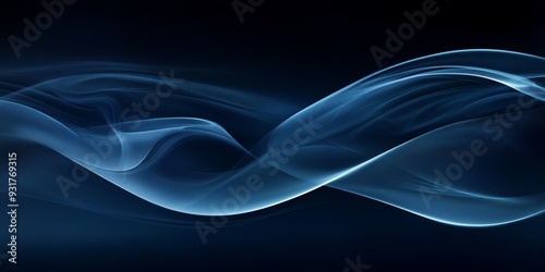 Abstract blue smoke or light waves gracefully floating on a dark background. Ideal for technology, mystic, and artistic themes.