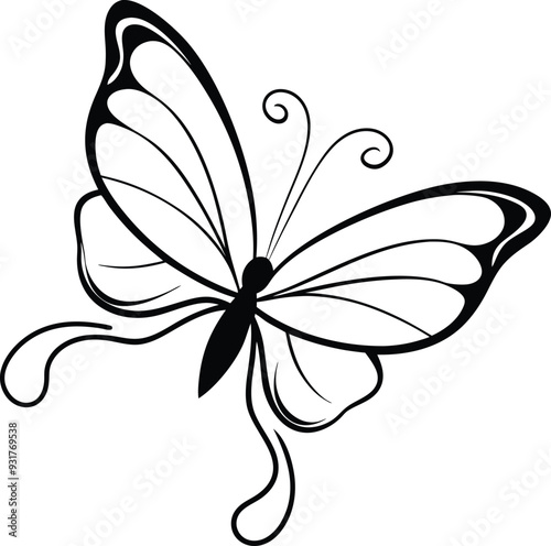 Fun butterfly coloring book page for children. Enjoy hours of creativity with this charming black-and-white illustration.
