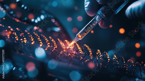 A scientist performs gene editing on the grbg.cllct gene with CRISPR technology, showcasing precise manipulation in a lab setting photo