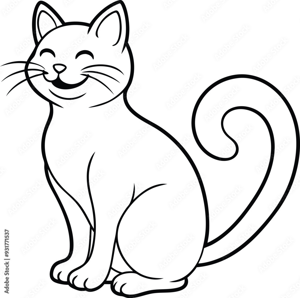 Charming cat illustration for children: black and white coloring page ideal for young artists.
Charming cat illustration for children: black and white coloring page ideal for young artists.