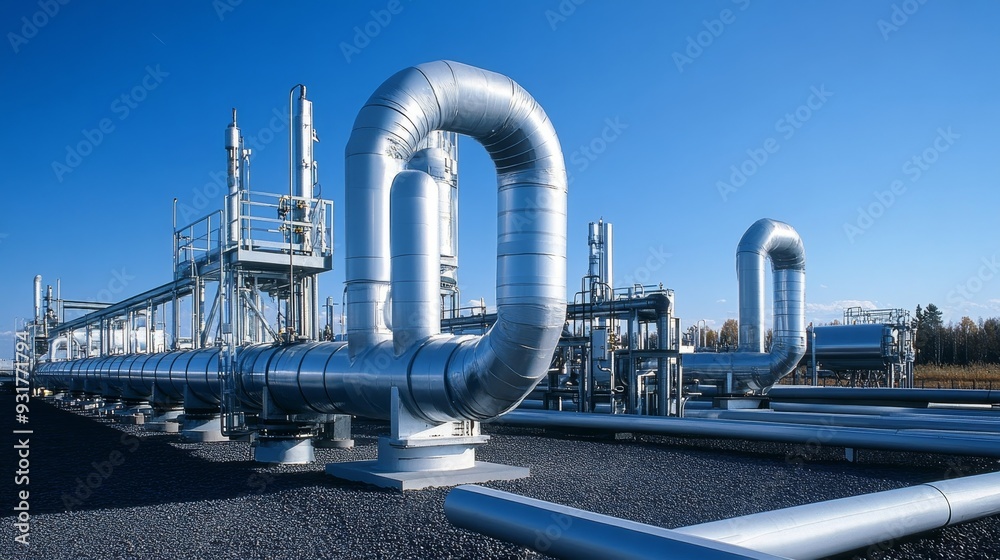 Natural gas pipeline infrastructure for efficient distribution system in stock photo