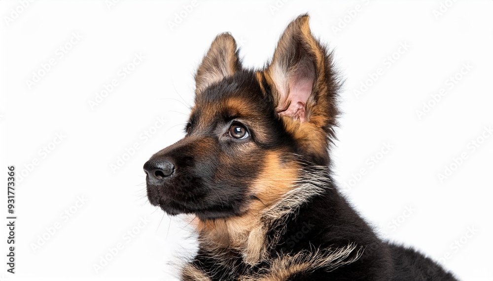ジャーマン・シェパード・ドッグの子犬のポートレート（German Shepherd Dog puppy portrait on white background）
