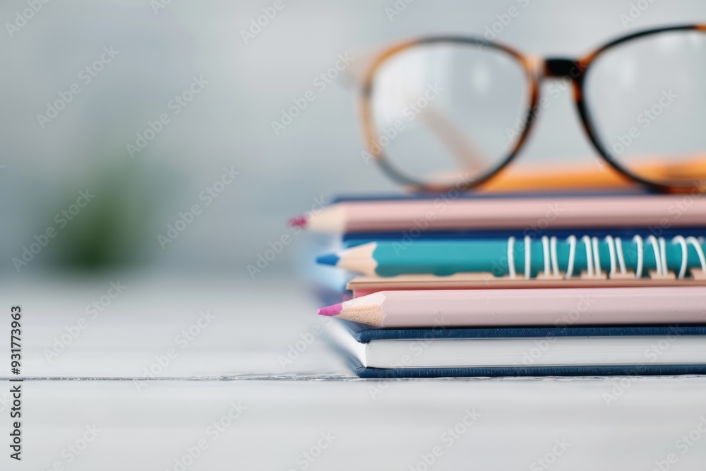 Feature a student unpacking their new school supplies at their desk selective focus, fresh start, vibrant, Overlay, desk backdrop