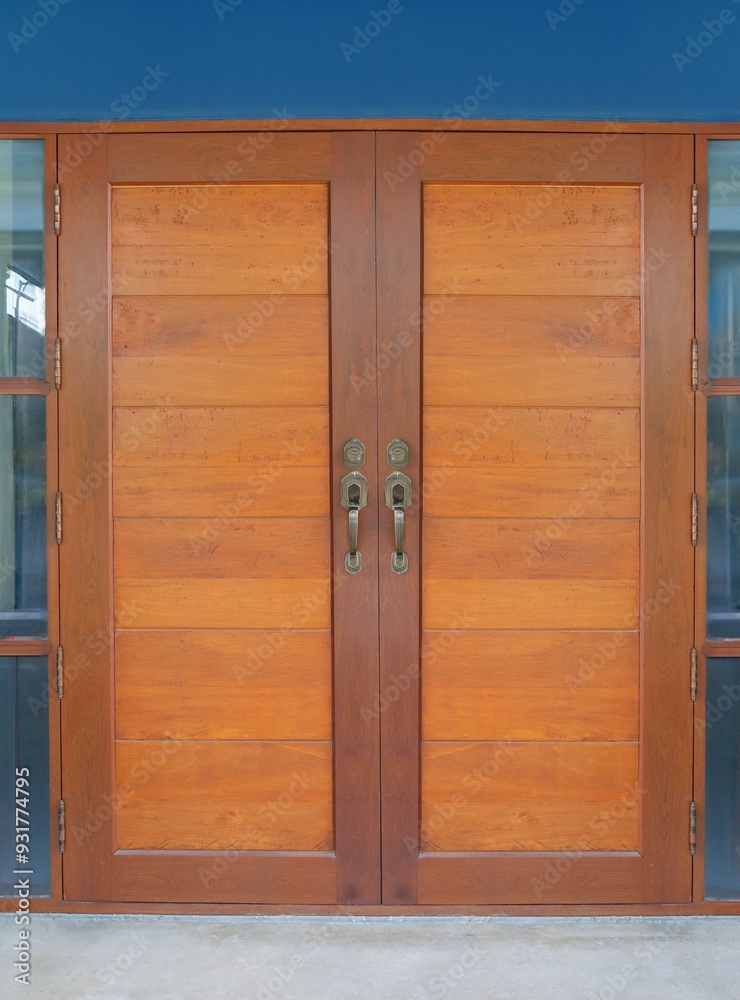 Brown wooden door, house door.