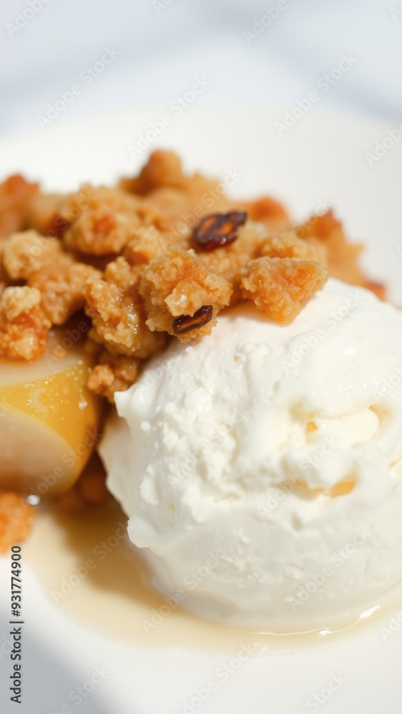 Close-up of Crumble Topping on Vanilla Ice Cream Close-up of Crumble Topping on Vanilla Ice Cream