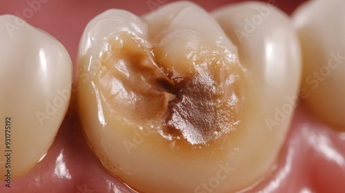 In depth view of tooth cavity due to caries for educational insight on dental decay photo