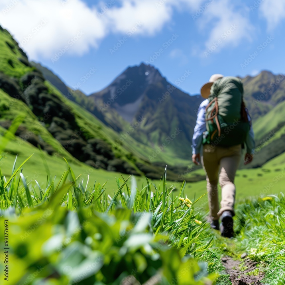 Hiking with a guide, showing learning and safe exploration focus on guided hiking futuristic Blend mode nature reserve backdrop Hiking with a guide, showing learning and safe exploration focus on guided hiking futuristic Blend mode nature reserve backdrop