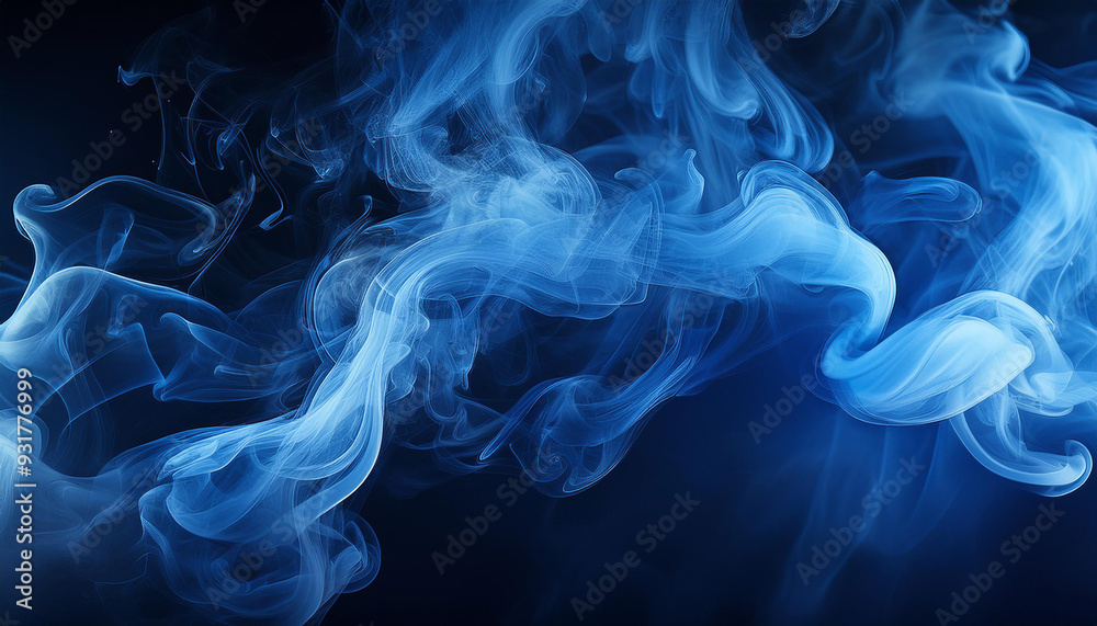 Obraz premium Ethereal indigo mist against dark backdrop, drifting fragrant fumes.