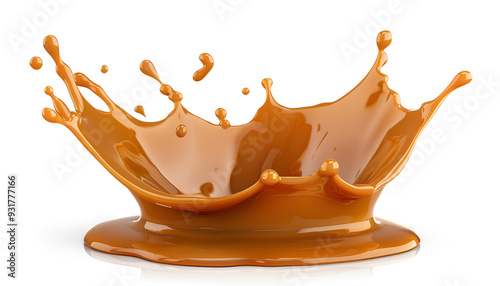 Caramel sauce splash isolated on white background with clipping path