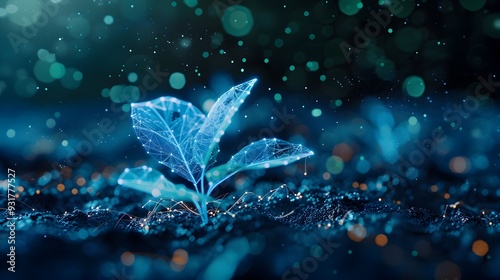 Glowing Digital Plant Sprou...