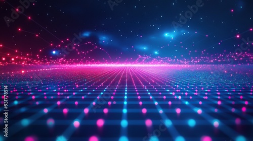 Neon Grid Digital Landscape in a Futuristic Setting