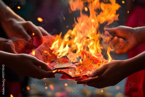 people burning joss paper or incense paper to celebrate hungry ghost festival