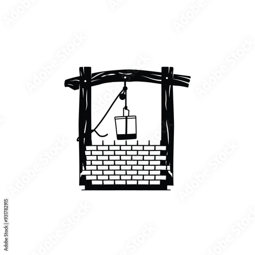 Well Vector Collection Set, Eye-Catching well Water Vector Illustration Isolated And Outline Vector, Water Well With Wooden Bucket, Vector Old Ancient Village Water Tank. Water Supply Well Drawing.